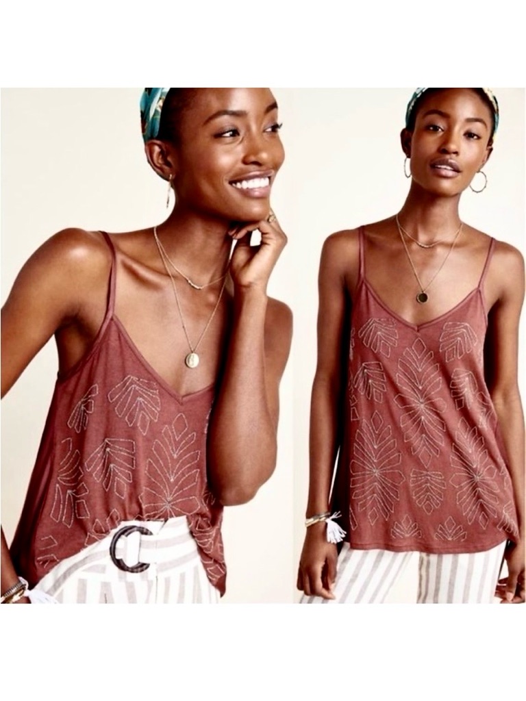 Anthropologie Alison Beaded Tank Cocoa Brown Flowy Size M